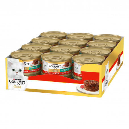 Purina Gourmet Gold Tartalette Comida para gatos adultos, com bife de boi e tomate, 85 g, pacote com 24 unidades