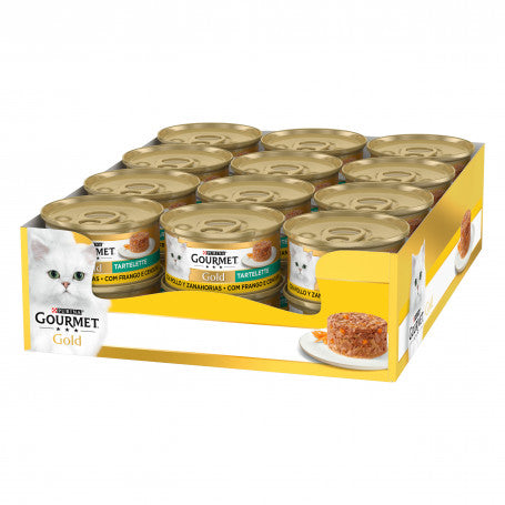 Purina Gourmet Gold Tartalette, comida húmida para gato, com frango e cenoura, 24 latas de 85 g